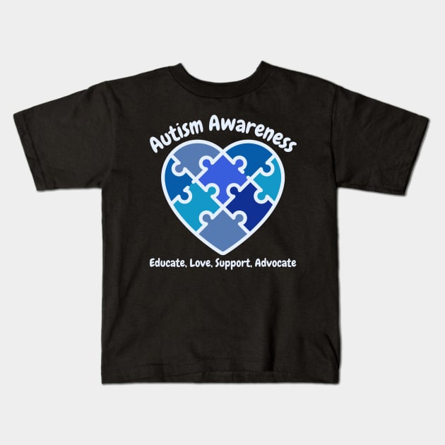 Autism Awareness heart Kids T-Shirt by TeaTimeTs